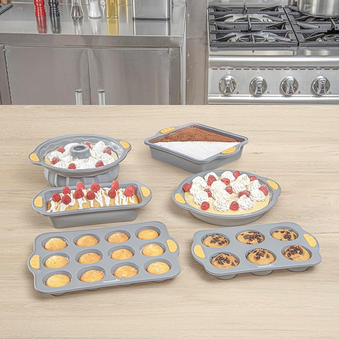 Restaurantware Silicone Baking Mold Pack of 1 Non-Stick Muffin Mold with Handles 12 Compartments, Oven-Friendly Dishwashable Freezer-Friendly Heat-Resistant Gray Silicone Cupcake Muffin Pan
