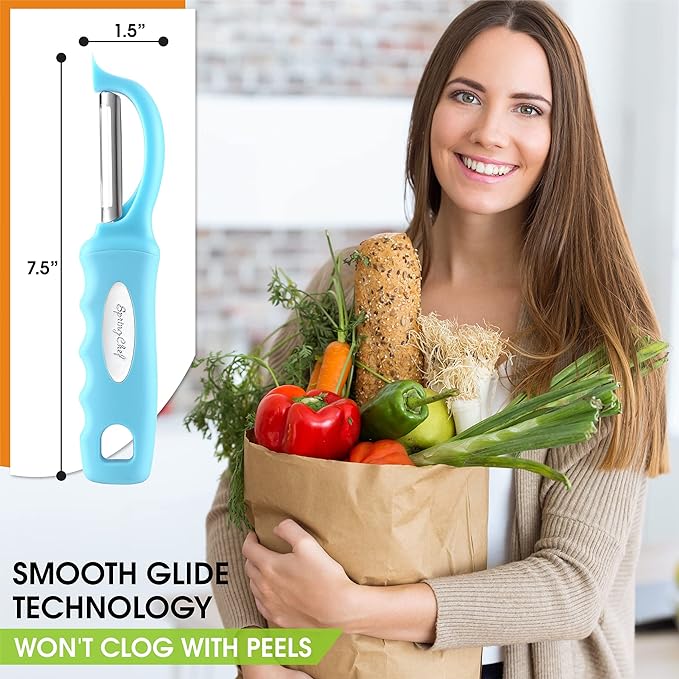 Spring Chef Premium Swivel Vegetable Peeler & Magnetic Measuring Cups & Spoons, Set of 15 with Leveler - 2 Product Bundle - Aqua Sky