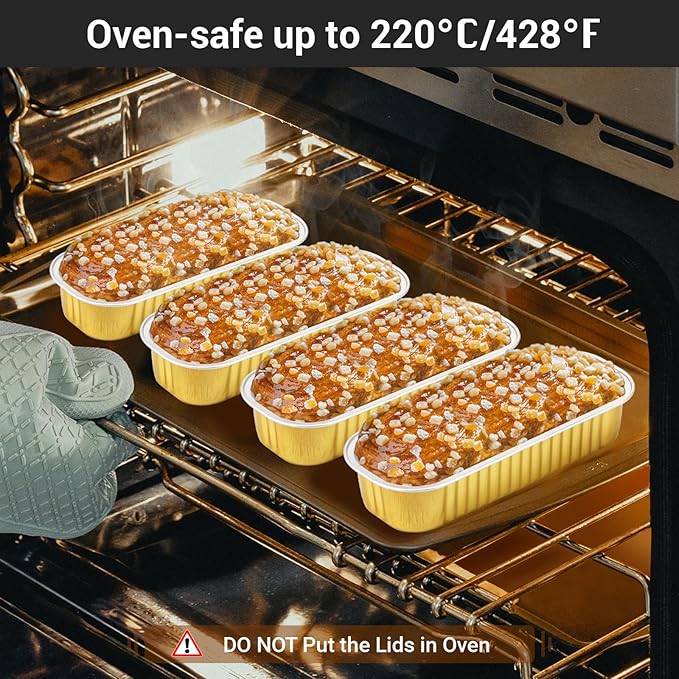 EUSOAR Baking Cups with Lids, 100pcs 6.8oz 6.5"x2.5"x1.2" Gold Aluminum Foil Ramekins Baking Cups Mini Loaf Pans with Lids Disposable，Cupcake Containers Cheesecake Creme Brulee Ramekins Pan