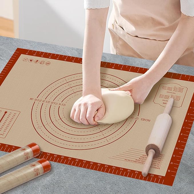 Pastry Mat, 0.7mm Extra Thick 26 x 16 Inches Large Non Stick Silicone Baking Pad, Pie Crust Rolling Supplies for Making Christmas Cookies Bread, Easy to Clean