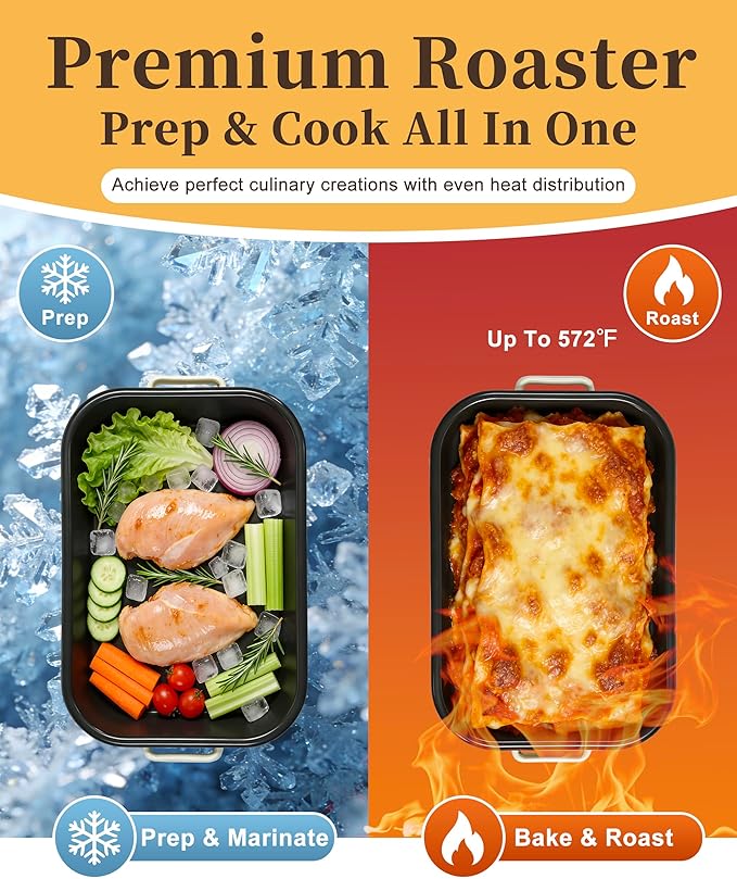 Roasting Pan for Oven with Rack 6-Piece Enamel Lasagna Baking Dishes Set 14&17 Inch, 572°F High Temperature Resistance Dishwasher Safe Non-Stick Deep Turkey Roaster Pan Mothers Day Gift Bakeware
