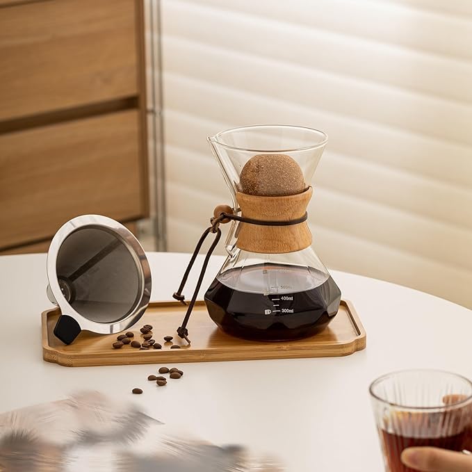 Pour Over Coffee Maker With Wood Sleeve，27oz/800mlPour Over Coffee Dripper,Pour Over Coffee Maker Set With Cork Stopper (27oz/800ml)