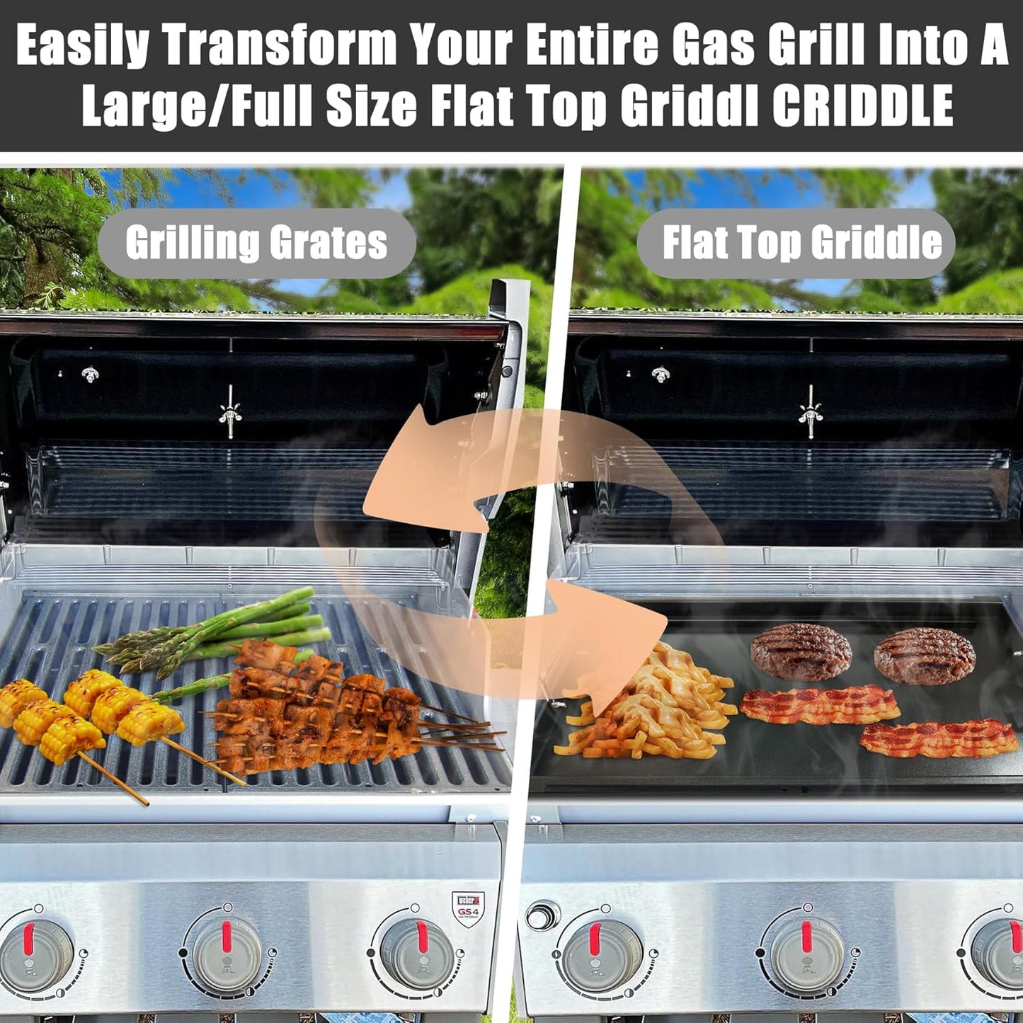 SafBbcue Full Size Griddle Inserts for Charbroil Tru Infrared 463276016 463439915 463242715 463255020 463242716 463257520 466242715 466242815 463255721 Grill, G533-0009-W1 Carbon Steel Flat Top Plate