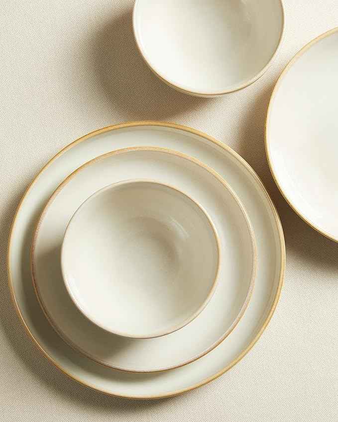 Stoneware Dinnerware Sets for 6, 18 Piece Microwave Safe Plate and Bowl Set, Easy to Clean & Durable Dishes Sets for Small to Medium Families, Yellow White