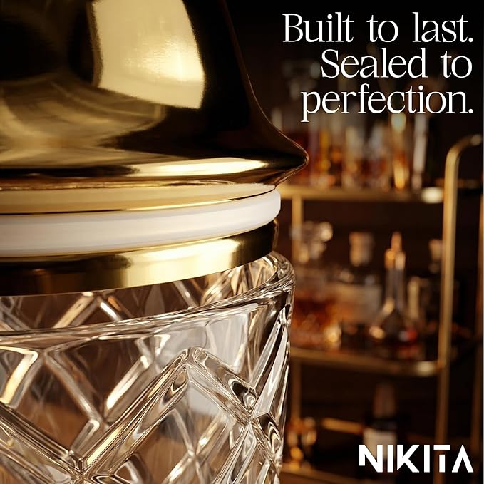 Nikita Cocktail Shaker, 5-Piece Martini Shaker & Bartender Kit with Bar Accessories Strainer, Jigger, Spoon & Muddler, Gold 16oz Drink Mixer with Bartender Accessories