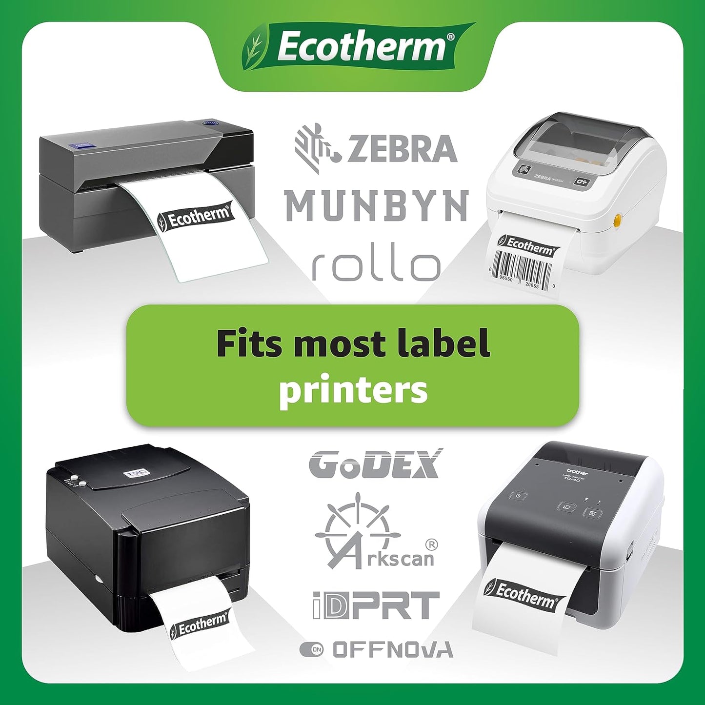 2.25" x 2" Thermal Labels | 6 Rolls | 8220 Labels | fits Zebra, Munbyn, Rollo, Godex, Arkscan, iDPRT, Offnova Thermal Label Printers and More | Blank White Adhesive Stickers by Ecotherm