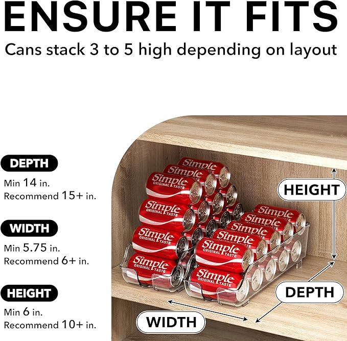 Simple Houseware Soda Can Organizer and Dispenser for Refrigerator / Pantry, Clear