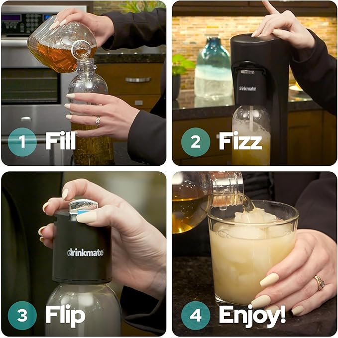 Drinkmate OmniFizz Sparkling Water Maker & Soda Streaming Machine | Carbonates Any Drink | STARTER KIT | Includes One 60L CO2 Cartridge + One BPA-Free Bottle (Arctic Blue)