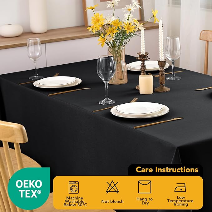10-Pack Black Tablecloths for Rectangle Tables, 60 x 120 Inches, Stain-Resistant Polyester Fabric for 6 Foot Tables - Washable Table Covers for Weddings, Banquets, Birthday Parties, Events