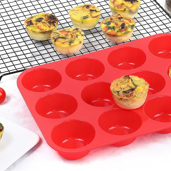 CAKETIME Silicone Muffin Pan, 12-Cup Cupcake Pan for Baking 3 Pack Nonstick Food Grade Silicone Muffin Tray