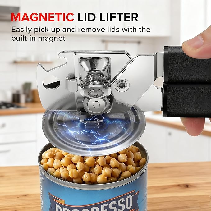 MARSWELL Manual Can Opener with Comfy Grip, Easy Turn Knob & Magnetic Lid Lifter, Smooth Cutting Hand Held Can Opener for Seniors, Arthritis & Weak Hands, Heavy Duty Kitchen Tool, Black