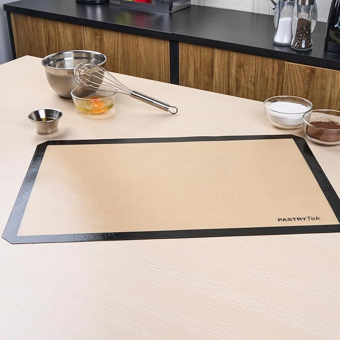 Restaurantware Baking Mat Pack of 1 Non-Stick 15.7"x23.6" Silicone Full Size Baking Mat, Rectangle Reusable Durable Oven-Friendly Anti-Slip Sheet for Kneading Rolling Shaping Dough, Tan and Black