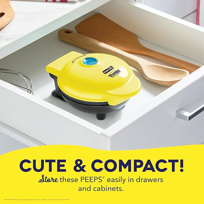 Dash & PEEPS® Mini Waffle Maker- Mini Machine for Creative Homemade Treats - Nonstick Iron with Unique Print Design - Stylish Waffle Machine - Yellow Chick