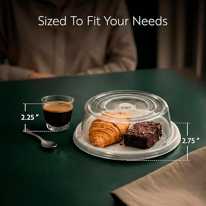 Restaurantware Cater Tek 8.5 Inch Polycarbonate Plate Covers 10 Shatterproof Dish Covers - Dishwashable For 8-Inch Plates Clear Plastic Splatter Covers Finger Hole Design Endures Up To 210F