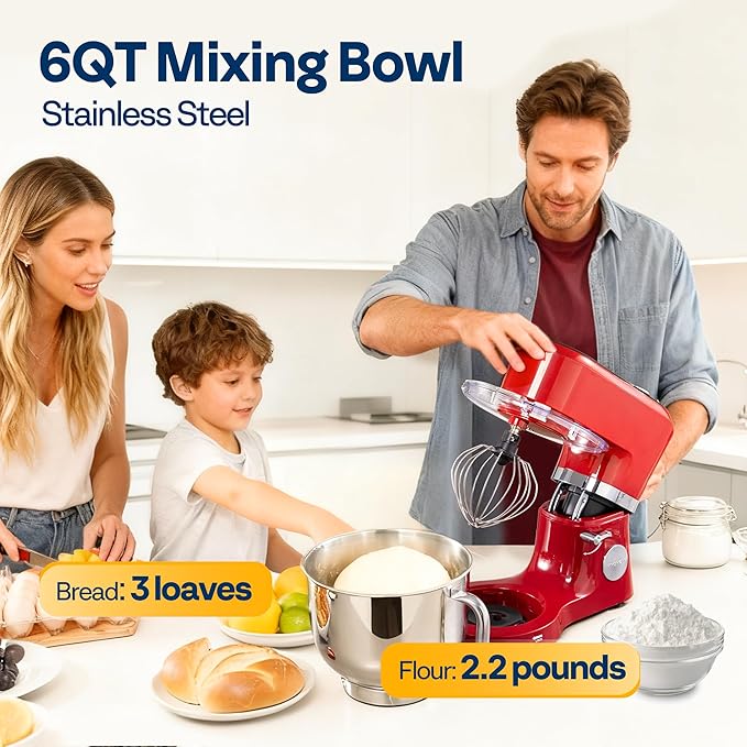 VIVOHOME Stand Mixer with Fermentation, One-Touch Presets, and 6 Qt Bowl, Red, and VIVOHOME Stainless Steel Juicer Steamer Pot 11 Qt with Tempered Glass Lid