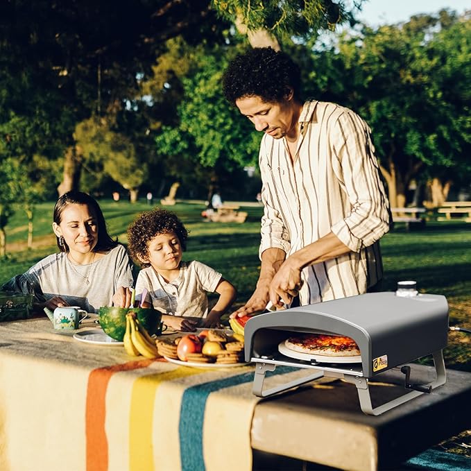Portable Propane Pizza Oven with Manual Rotating Stone, Tabletop Gas Stove for Outdoor Kitchen, Gas Oven for Making Pizza, Bread, Steak, Pie, PS104