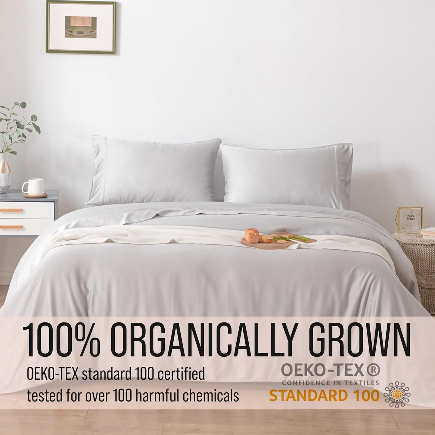 Bella Coterie Luxury Bamboo Viscose Cal King Size Sheet Set | 100% Organically Grown | Ultra Soft | Cooling for Hot Sleepers | 18" Deep Pocket [Grey Mist]
