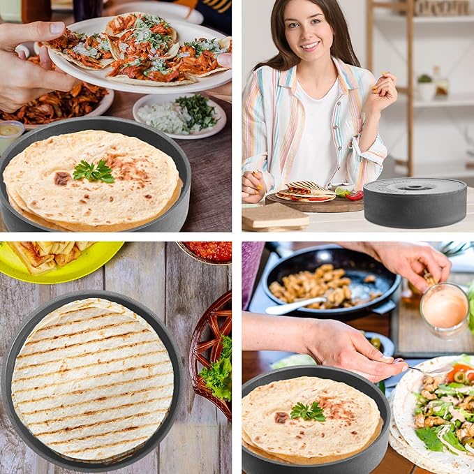 Sabary 2 Pcs Tortilla Warmer with Lid 8.5 x 2.4 Inch Robust Plastic Tortilla Holder Taco Keeper Pancake Waffles Food Container Microwave Save for Mexican Night Fiesta Party Home Restaurant Bar (Gray)