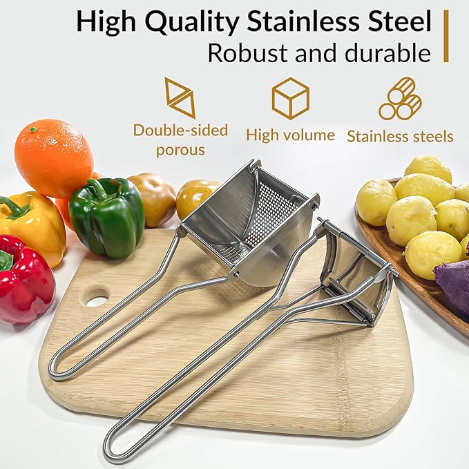 Potato Ricer, Larger 22 oz Heavy Duty Potato Masher Stainless Steel Make Fluffy Mashed Potatoes, Easy to Clean and Comfort Handle Ricer For Mashed Potatoes for Baby Food, Fruit juices