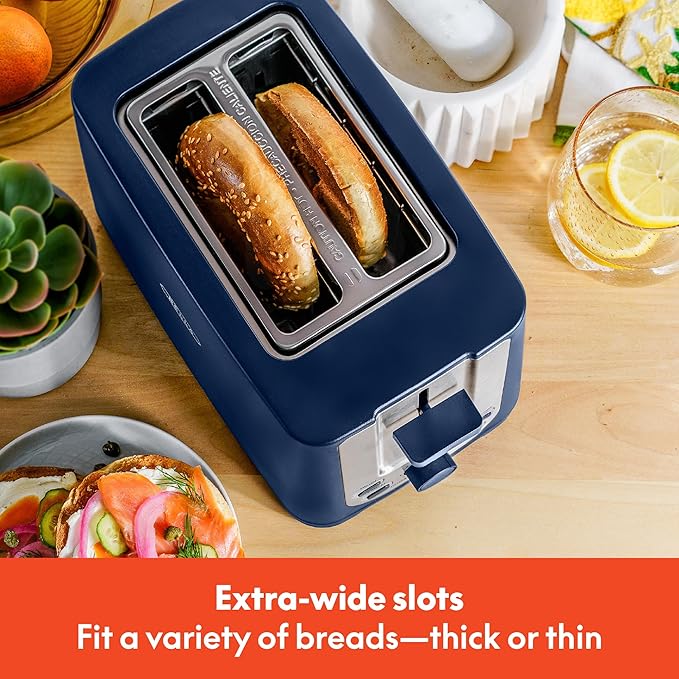 BELLA 2 Slice Toaster with Auto Shut Off - Extra Wide Slots & Removable Crumb Tray and Cancel, Defrost & Reheat Function - Toast Bread, Bagel & Waffle, Blue