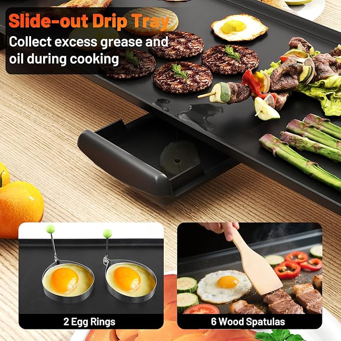 35” Electric Griddle, Extra Large Nonstick Teppanyaki Grill with Adjustable Temperature, Drip Tray & Insulated Handles, Easy-to-clean Pancake Griddle, BBQ Grill for Indoor Outdoor & Party