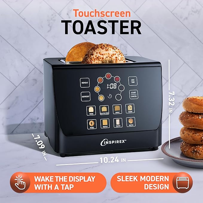 Inspirex Two Slice Touchscreen Lever Toaster, Black