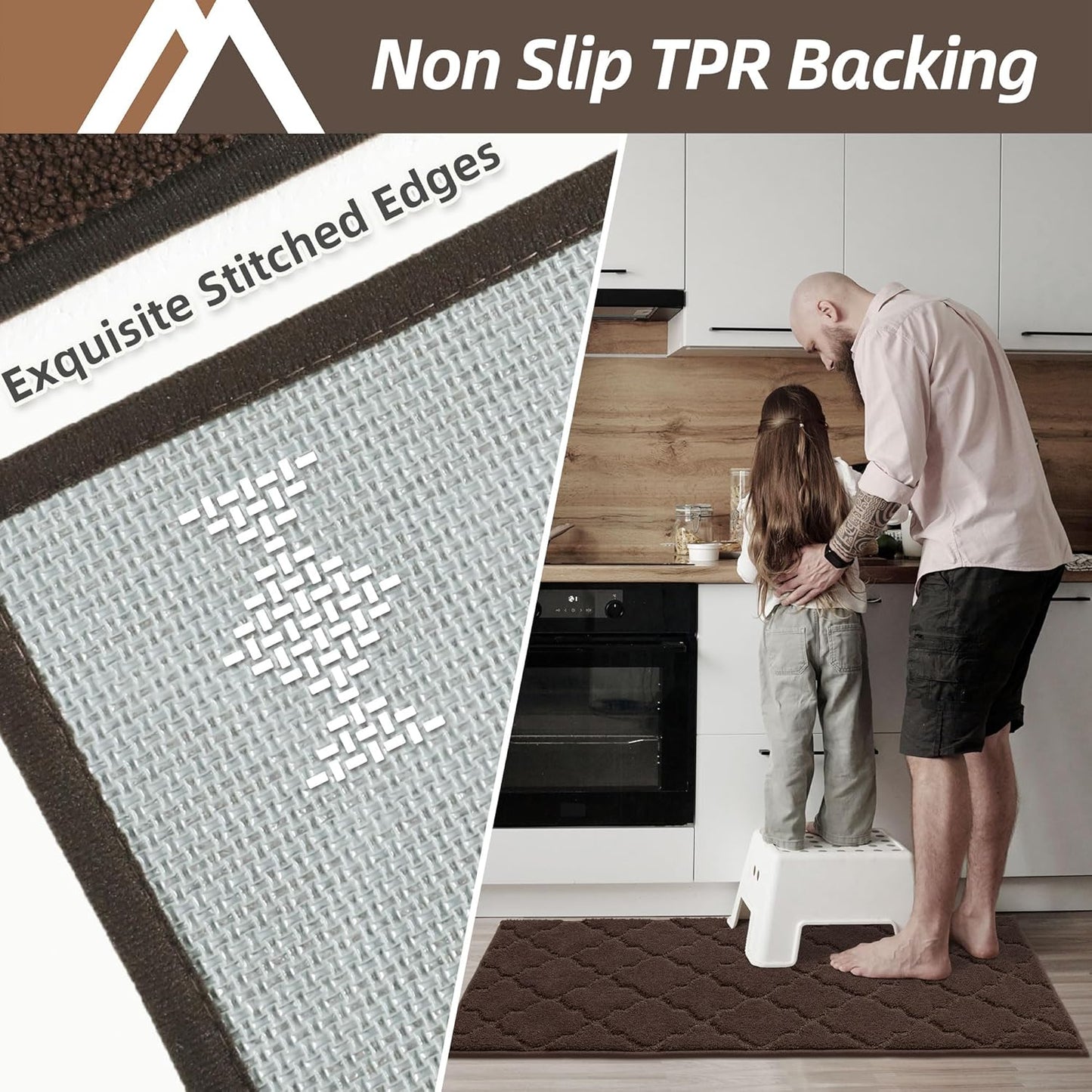 COSY HOMEER Soft Kitchen Floor Mats for in Front of Sink Super Absorbent Kitchen Rugs and Mats 20"x59" Non-Skid Kitchen Mat Standing Mat Washable,Polyester,Brown
