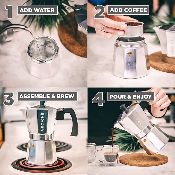 GROSCHE Milano Moka Pot | 6 Espresso Cup - 9.3 oz | Stovetop Espresso Percolator & Coffee Maker – Portable, Ideal for Home and Camping
