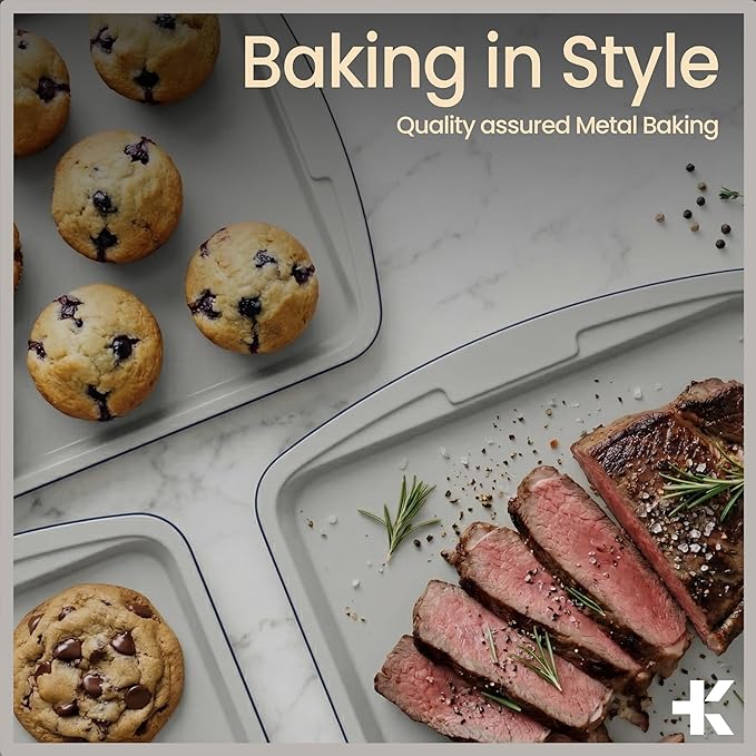 Bakken Swiss Cookie Sheet 3 Piece Set - Non-Stick, Stackable Baking Pans, Deluxe Ceramic Coating – Dishwasher Safe - for Home Baking
