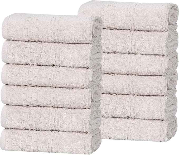Superior Playa Zero Twist Cotton Medium Weight Small Towels, for Kitchen, Bathroom, Shower, Spa, Plush, Quick Dry, Ultra-Soft Essentials, Waffle Textured, Face Towels Washcloths, Set of 12, Silver