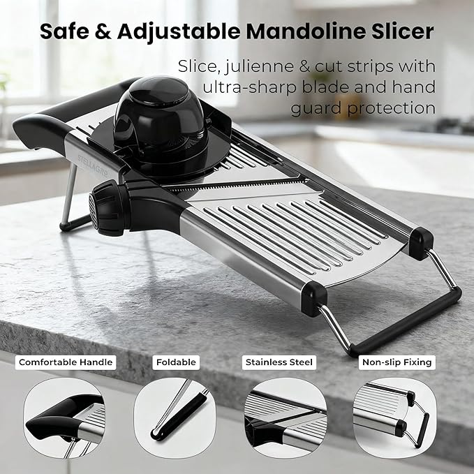 Professional Mandoline Slicer for Kitchen, Adjustable Vegetable Slicer Stainless Steel Mandoline Food Slicer with Julienne Cutter, Safe Vegetable Slicer