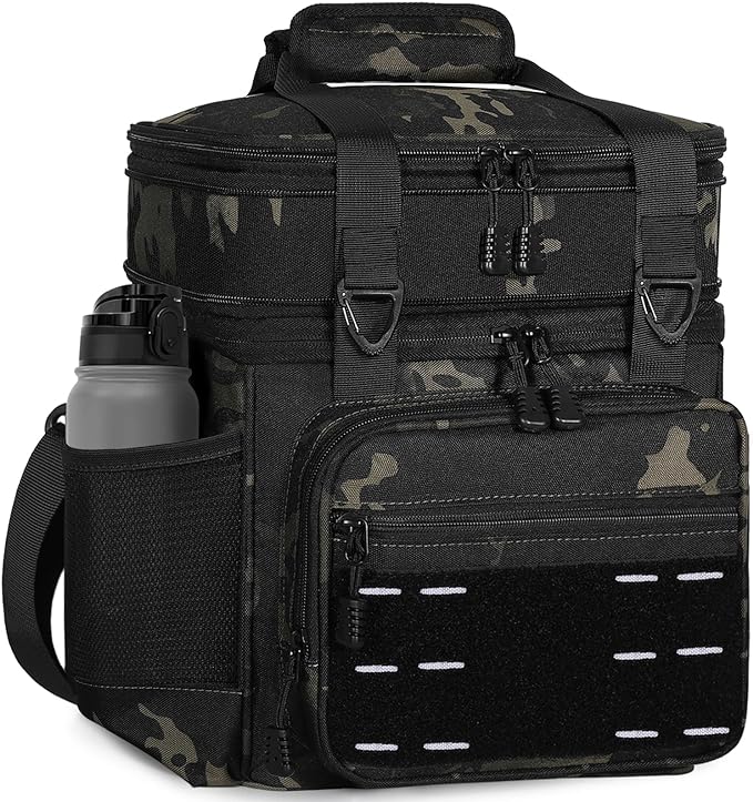 Lunch Box Cooler Bag - Insulated Tactical Lunchbox for Men - Large Lunch Pail Kit for Adults Work Outdoor Shifts Trips Black Camo 25L