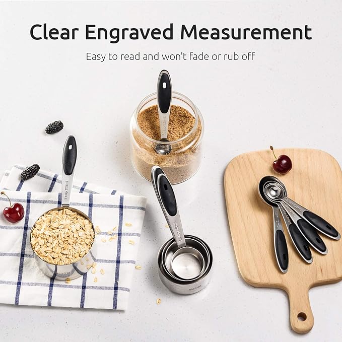U-Taste 18/8 Stainless Steel Measuring Cups and Spoons Set of 10 and Stainless Steel Offset Icing Spatula Set (Black)