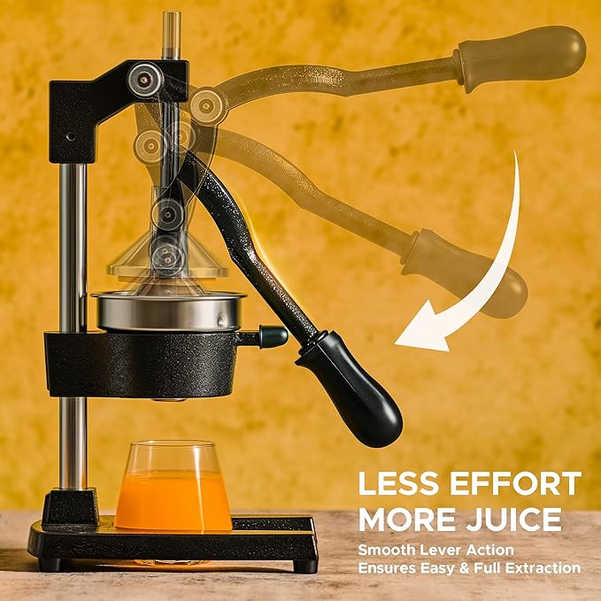 CO-Z Manual Citrus Juicer, Commercial Grade Cast Iron Orange Juicer, Professional Heavy Duty Juice Press with Removable Strainer, Manual Juice Extractor for Orange Lemon Pomegranate Citrus, Black