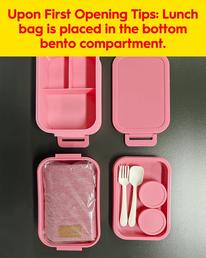 KEMETHY Adults Bento Lunch Box Set with Thermo Bag, 74oz Stackable Leak-proof 3-tiers Bento Box, Built-in Utensil and Sauce Container for Work, School, Dining Out (Blue)