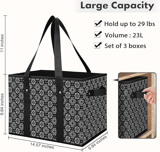 WISELIFE Reusable Grocery Bags [4 Pack],Large Grocery Tote Bag Water Resistant Shopping Bags Foldable Grocery Bag for Clothes,Shoes and Picnic,Black