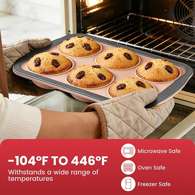 Silicone Muffin Pan - 6 Cups Regular Size Cupcake Pan Egg Bite Molds Muffin Pans for Baking - Nonstick, Easy to Pop, Bakeware for Oven Dishwasher Safe, BPA Free (6-Cups Pink)