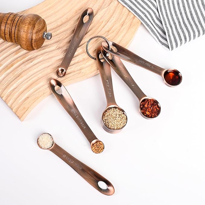 Copper Measuring Cups and Spoons Set 16, Dry&Liquid Stainless Steel Measuring Cups and Spoons, 7 Metric&US Measing Cups & 6 Measuring Spoons & Measure Equivalents for Kitchen&Baking