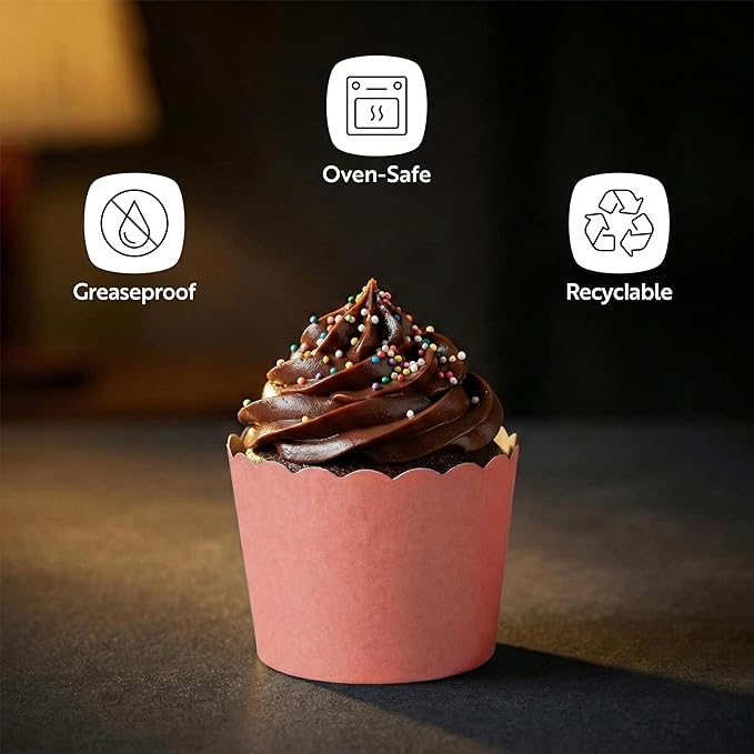 Restaurantware Baking Cups 200 Pack of 3.38 oz Paper Cupcake Liners Greaseproof Scalloped Oven-Safe Elegant Dessert Muffin Cups Disposable for Parties