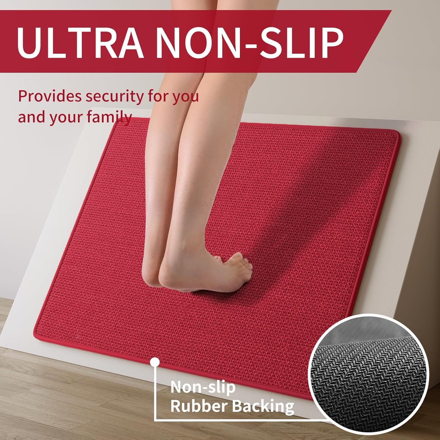 Kitchen Mats for Floor, Super Absorbent Kitchen Rugs Non Slip Washable, Soft Imitation Linen Braided Kitchen Runner Rug, Standing Mat Kitchens Sink Mat, Easy to Clean, Red 17x71