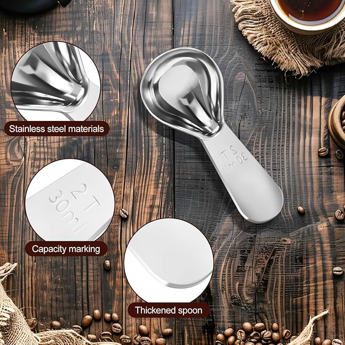 Stainless Steel Coffee Scoop Set - 3 Pc Measuring Spoons (2Tbsp & 1 Tbsp Scoop) for Ground Coffee, Tea, Sugar Or Flour, Short Handles