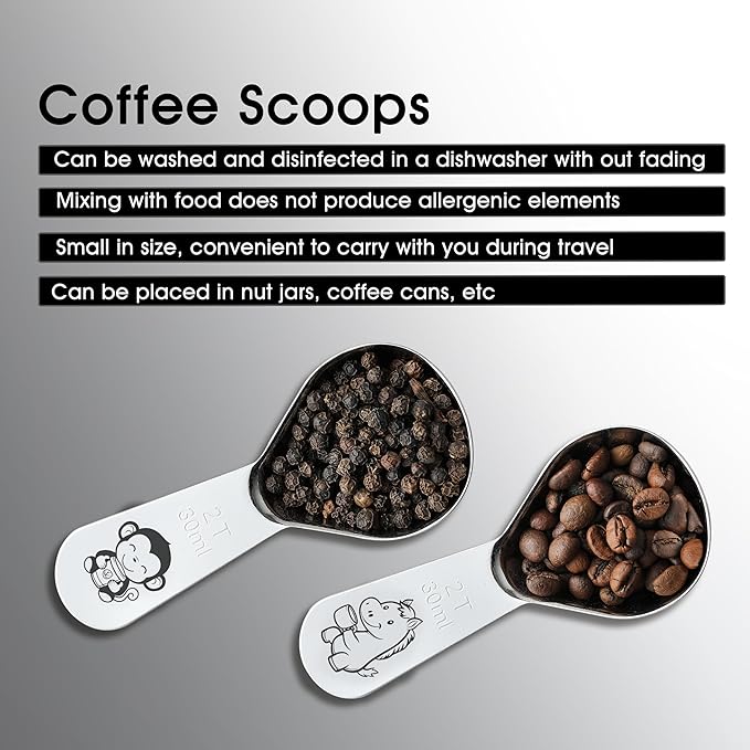 VRUIFA Tablespoon Measuring Spoon, Stainless Steel Coffee Scoop for Ground Coffee, Suger, Bean, Tea, Flour, Short Handle Fits inside Airscape Canisters(30ML*2)