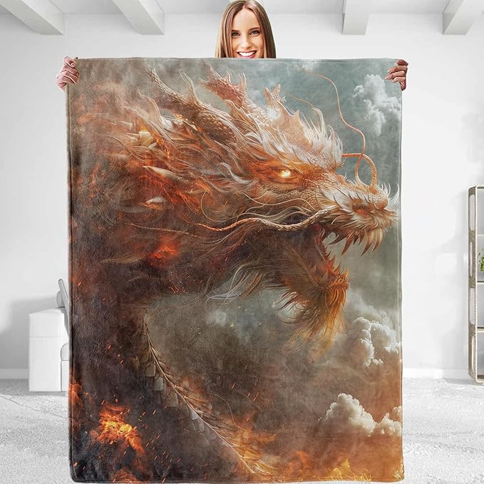 Fiery Dragon Design Plush Throw Blanket - Soft, Comfy, Lightweight, Warm, and Fuzzy - Ideal Gift for Men and Boys - Perfect for Couch, Bedroom, Travel, Bed - 50x60 inches