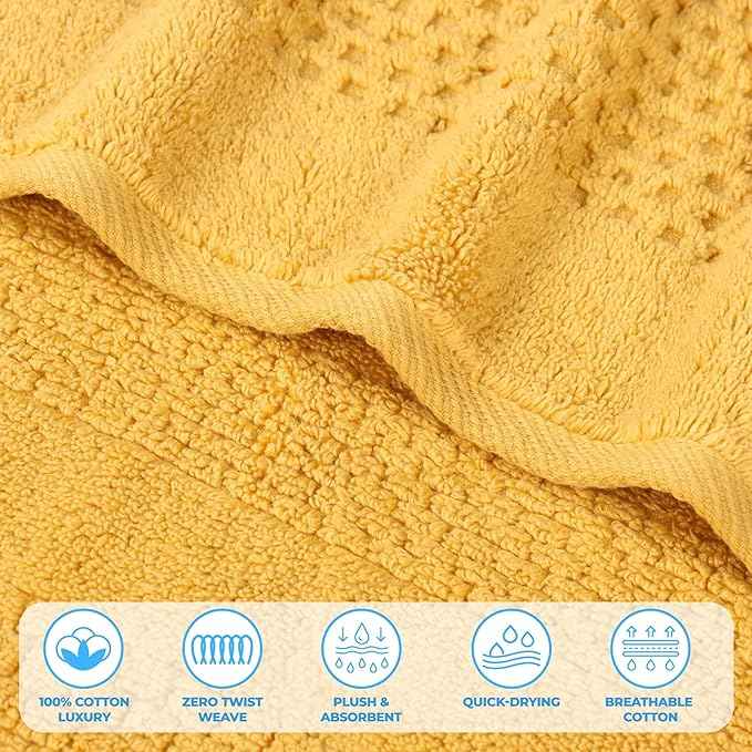 Superior Playa Zero Twist Cotton Medium Weight Small Towels, for Kitchen, Bathroom, Shower, Spa, Plush, Quick Dry, Ultra-Soft Essentials, Waffle Textured, Face Towels Washcloths, Set of 12, Gold
