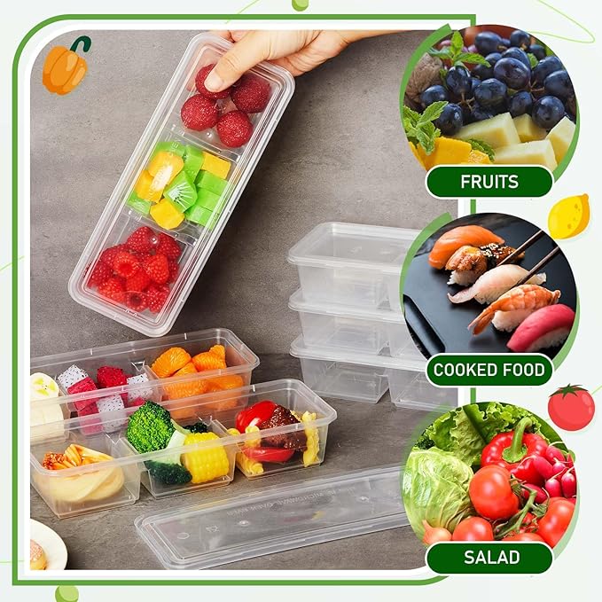 Hushee 5 Pack 17 oz Small Meal Prep Containers with 3 Compartments Snack Containers with Lid Disposable Plastic Bento Box Travel Lunch Food Boxes Stackable for Office Picnic (Clear)