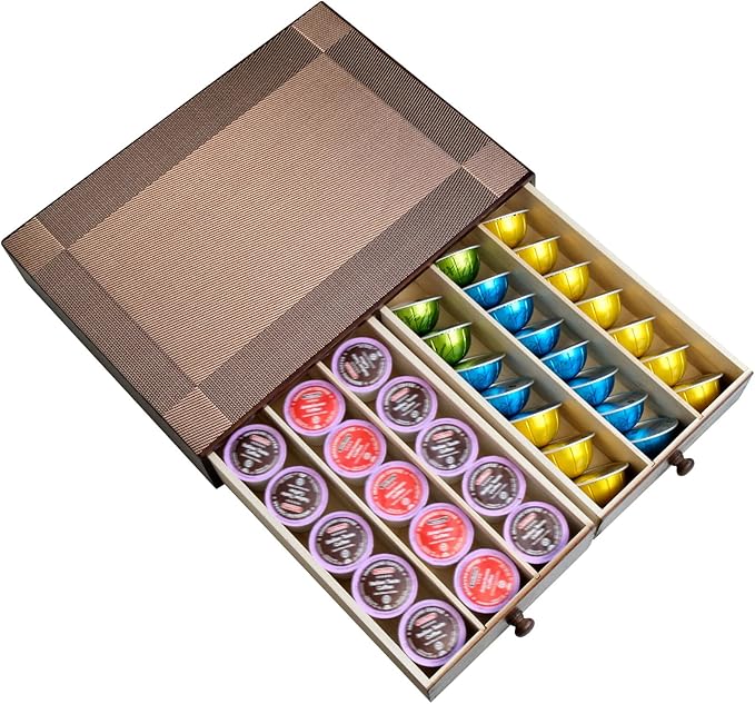 MonBel Wooden K Cup Organizer Coffee Pod Storage Box, Coffee Pods and Tea Organizer Holder, K Pod Drawer Coffee Maker Machine Stand, Kcup Drawer Organizer, 30 Pod Capacity