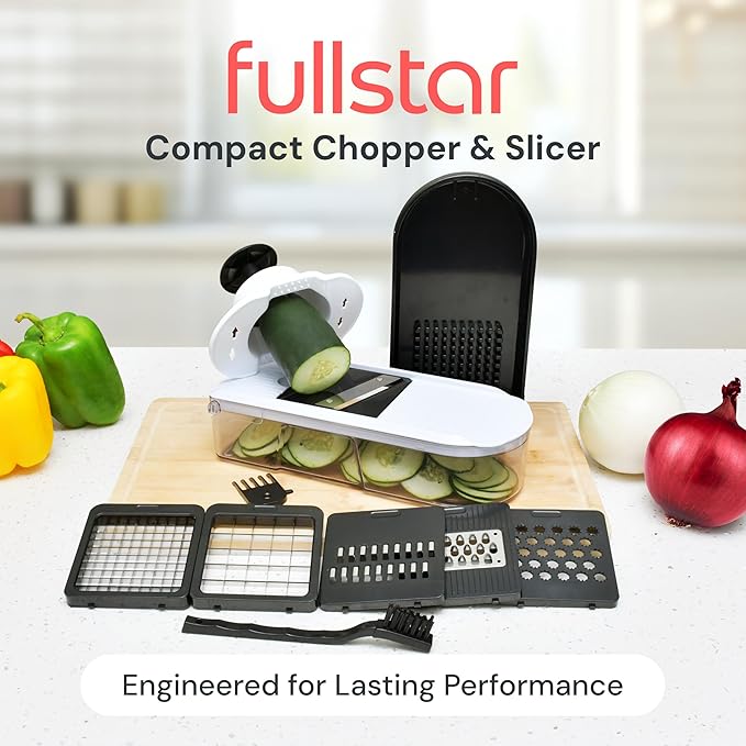Fullstar Mandoline Slicer for Kitchen - Vegetable Chopper, Onion Potato Food Veggie Fruit Slicer and Cutter with Container, Kitchen Gadgets & Gifts, Home Essentials (6-in-1, Black)