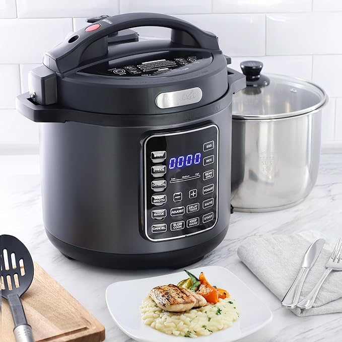 MegaChef 6 Quart 11-in-1 Electric Pressure Cooker, Multi-Cooker with Stainless Steel Crock, 11 Preset Functions