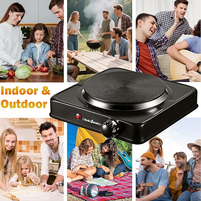 Vivicreate Electric Hot Plate, Portable Countertop Electric Cooktop, Adjustable Temperature Control, 110V Extra Burner for Apartment, Dorm, RV, Small Kitchen (Single Cast Iron Burner)