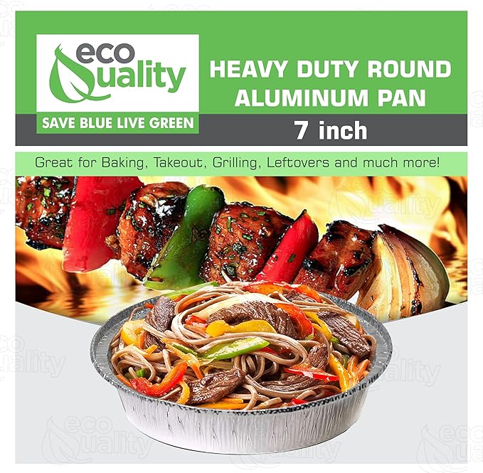 EcoQuality 7" Round Aluminum Foil Pans - Disposable Containers with Foldable Walls for Pie Baking, Cooking, Serving, Reheating, and Storing - Freezer and Oven Safe Tart Pan 500 Pack